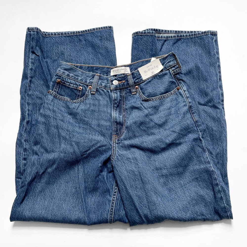 Abercrombie High Rise Wide Leg Jeans Medium Dark Size 27 NEW NWT - Picture 3 of 10